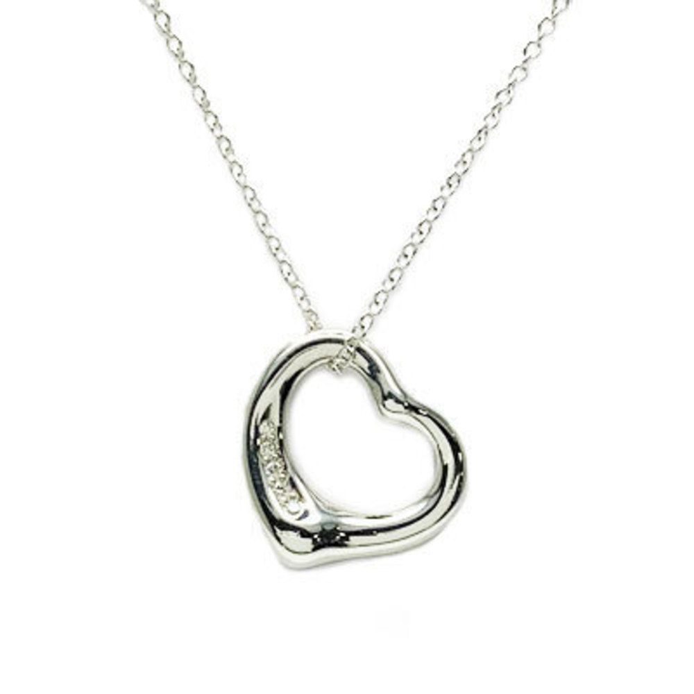 Tiffany Open Heart Small Pendant Necklace Silver Diamond